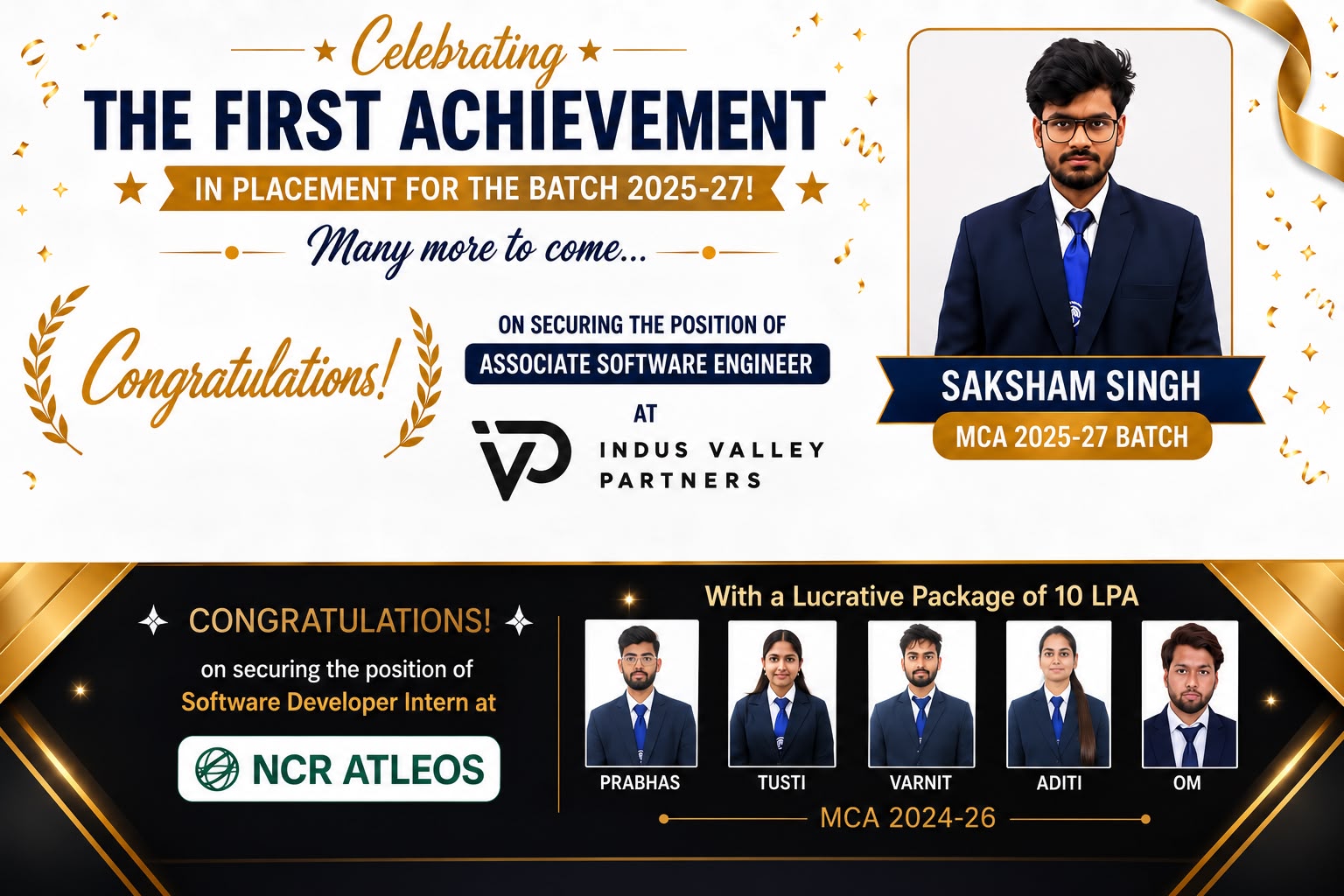 A Proud Milestone: 100% Internship Success for 2 Consecutive Years!  31 students secured high-impact technical roles at Ethara.ai with stipends up to 30,000 / month.